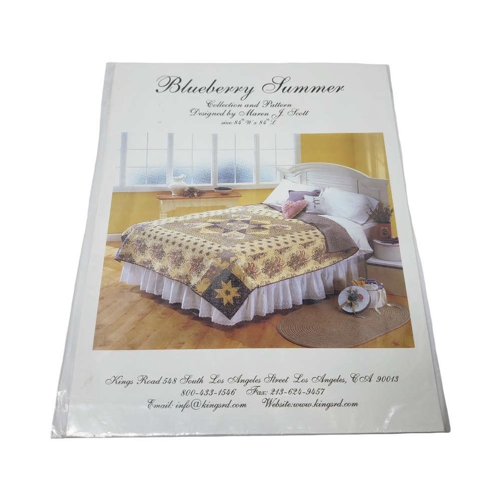 Maren‎ J Scott Blueberry Summer Quilt Pattern Star Floral 84x84 Country Cottage